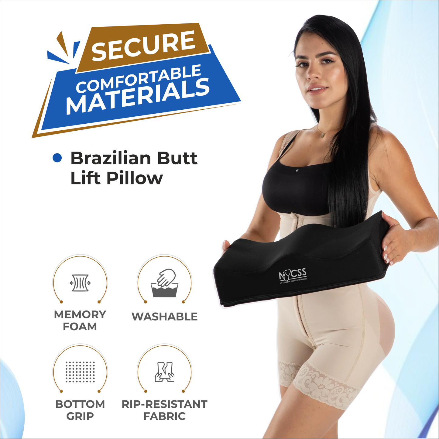 BBL Pillow w/Gel Memory Foam Top (Soft or Hard)  & Drawstring Bag, Surgeon approved, Ergonomic Innovations BBL Pillow After Surgery for Butt - Sit Better After Your BBL - Butt Pillow for Post Surgery Recovery