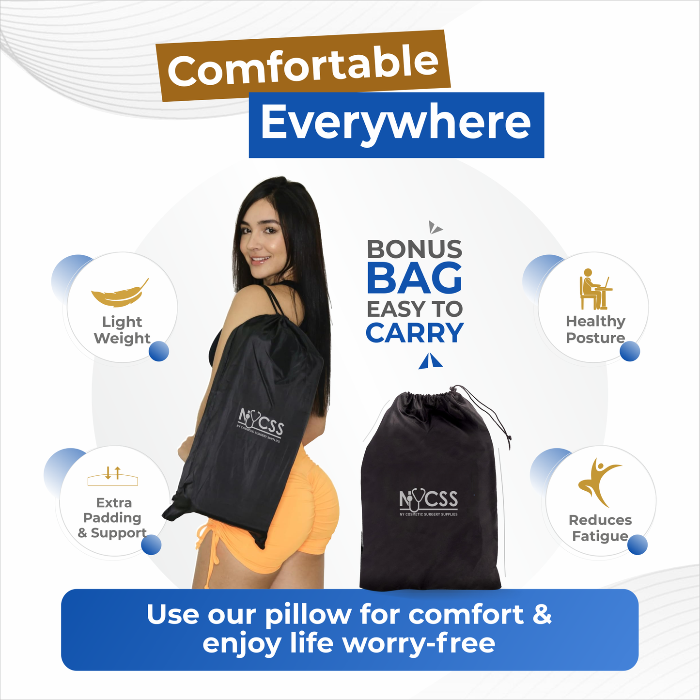 BBL Pillow (Gel Memory Foam or Hard) & Drawstring Bag  (Wholesale) Minimum units (30) - Advertise your Company Name & Logo