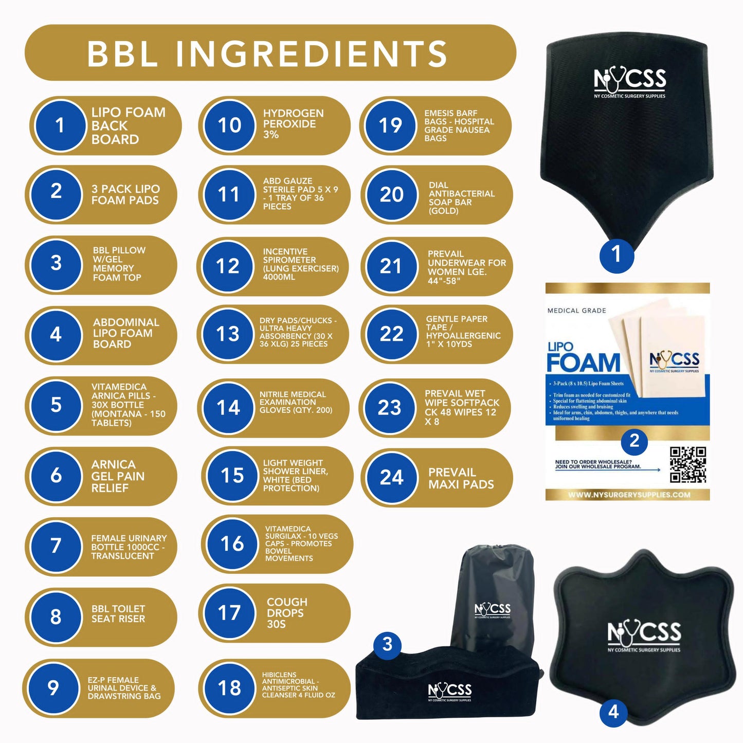 Complete BBL & Lipo Kit, Post Surgery Recovery Kit (24 Piece Set) Surgeon Approved, Pre & Post Care Post Op Supplies Containing All BBL Recovery Essentials