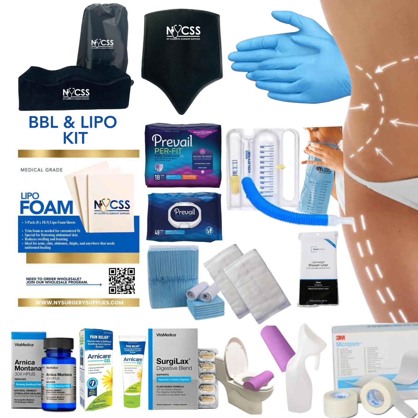 Complete BBL & Lipo Kit, Post Surgery Recovery Kit (24 Piece Set) Surgeon Approved, Pre & Post Care Post Op Supplies Containing All BBL Recovery Essentials