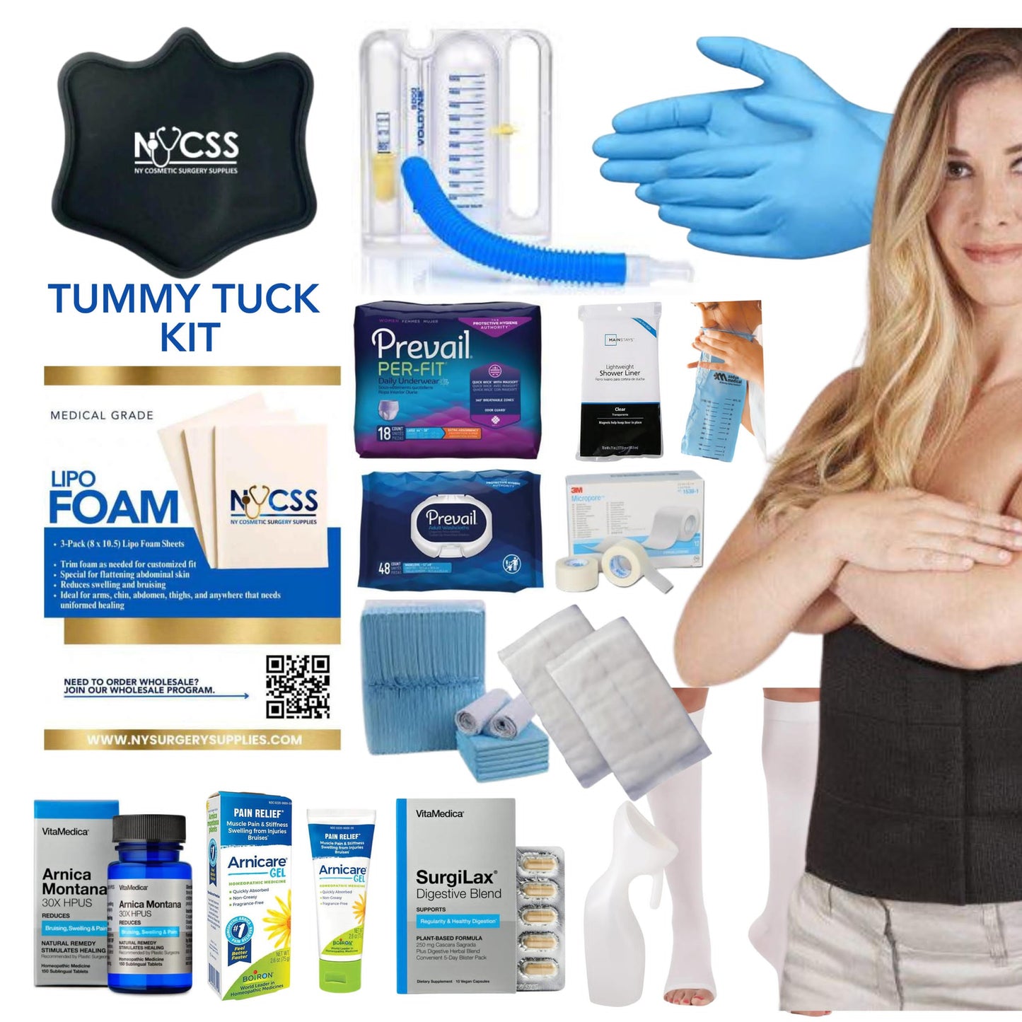 Tummy Tuck & Lipo Post Recovery Kit,  Post-Surgery Supplies Kit with Recovery Must Haves for Mommy Makeover Abdominoplasty (23 Piece Set)