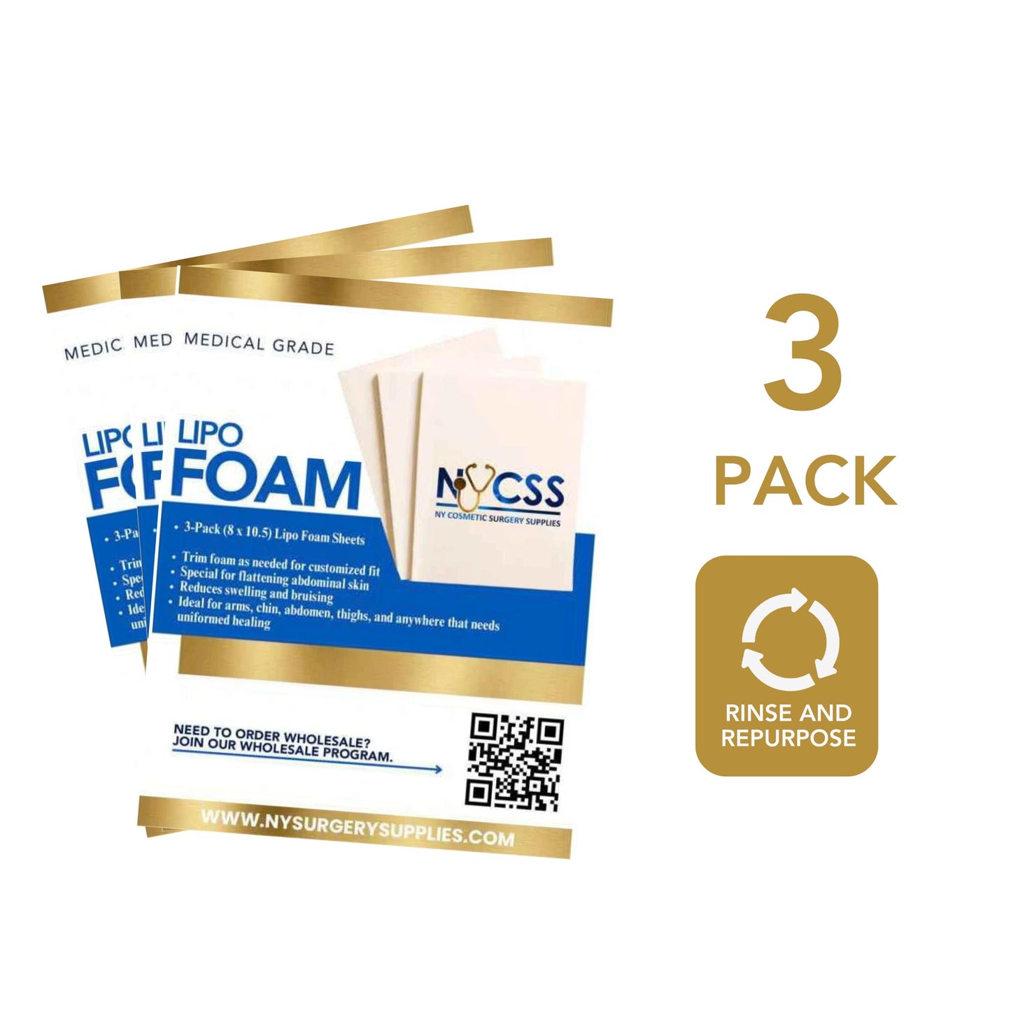 3 Pack Lipo Foam Pads Post Surgery Tummy Tuck,BBL Foam Boards for Lipo Recovery, Liposuction Surgery Foam Sheet for Recovery 8" X 11"