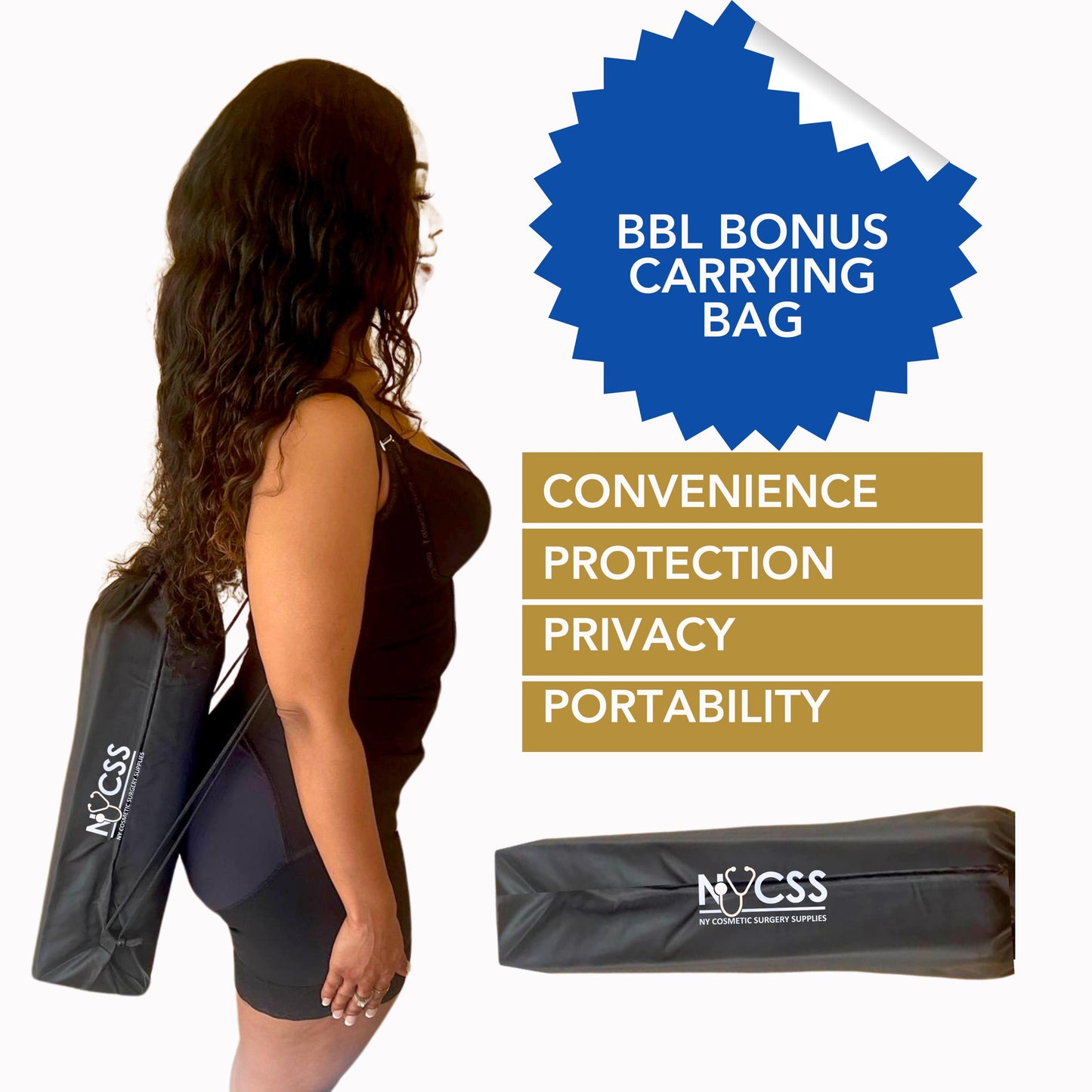 BBL Pillow w/Gel Memory Foam Top (Soft or Hard)  & Drawstring Bag, Surgeon approved, Ergonomic Innovations BBL Pillow After Surgery for Butt - Sit Better After Your BBL - Butt Pillow for Post Surgery Recovery