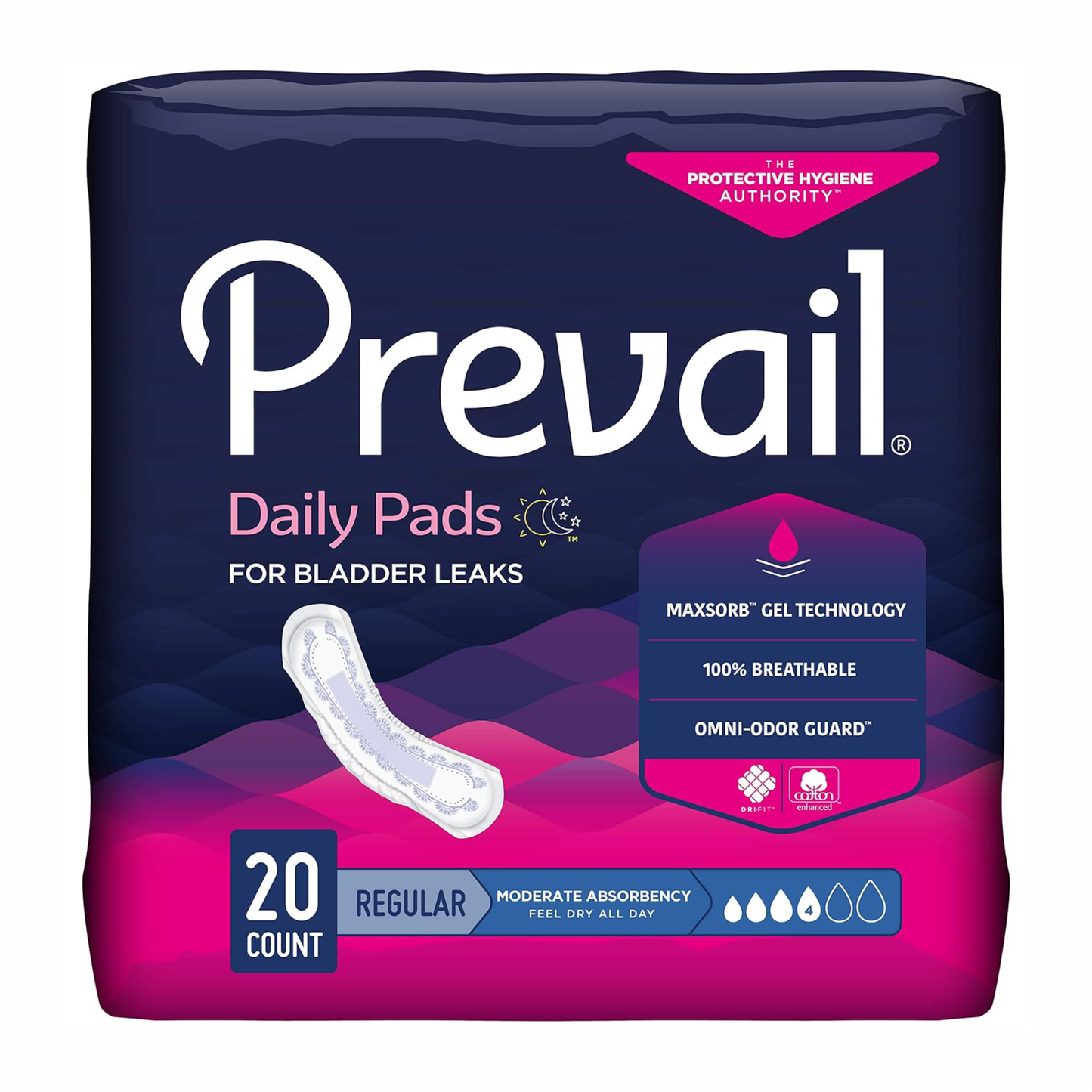 Prevail Incontinence Pads - Light Absorbency, Regular, 16 Count Bag, Prevail Maxi PadsPrevail Maxi Pads (Wholesale)  (case of 4 packs)