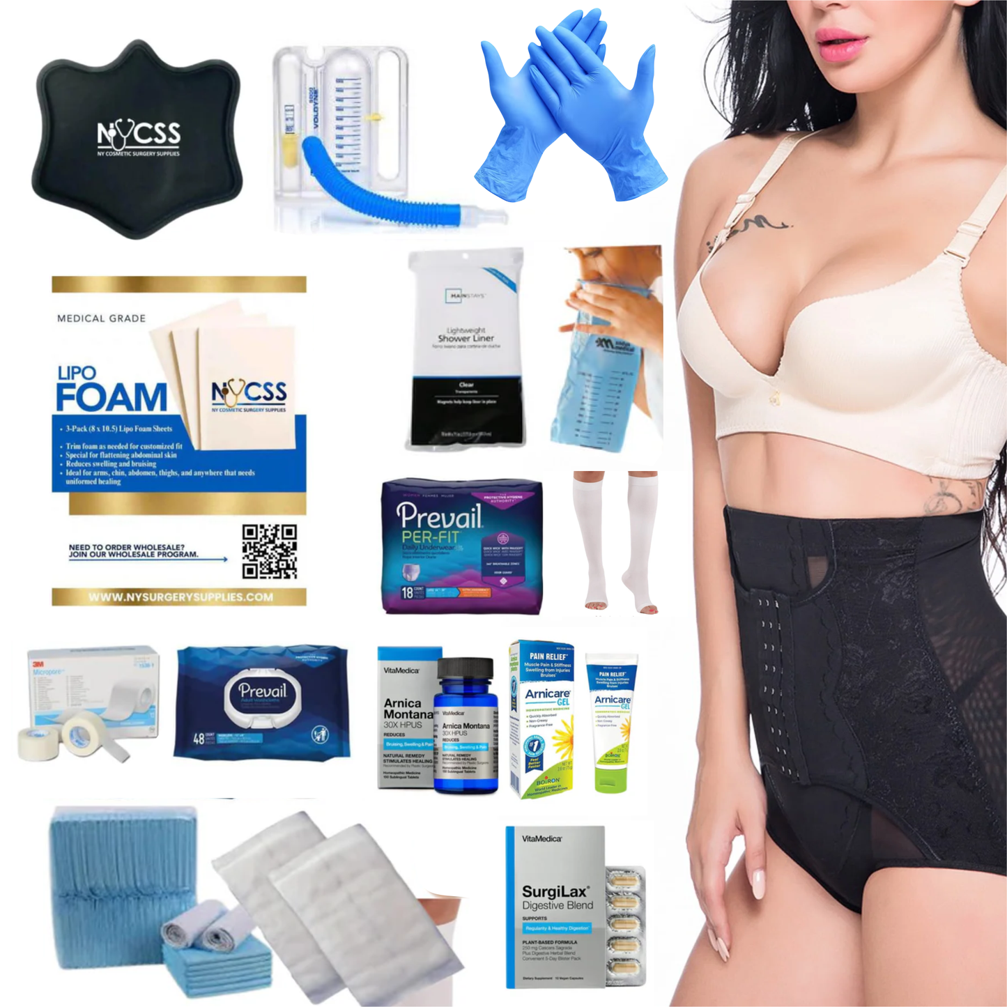 Tummy Tuck & Lipo Post Recovery Kit,  Post-Surgery Supplies Kit with Recovery Must Haves for Mommy Makeover Abdominoplasty (23 Piece Set)