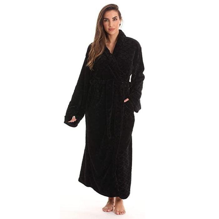 Velour Kimono Hooded Bath Robes for Women Maxi Length