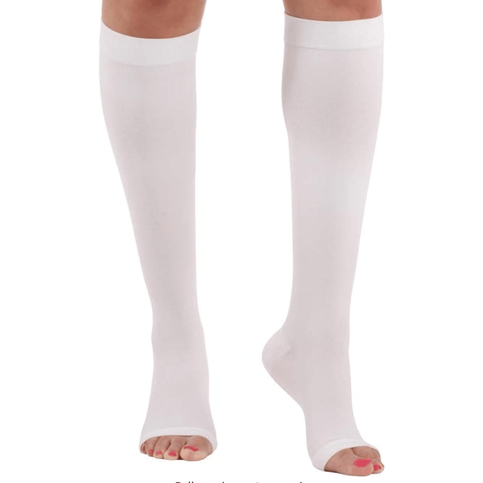 Compression Socks, Knee-Hi Stockings - Open Toe - White Large - The New You Recovery Kit
